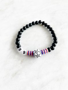 Sports Bracelet. Sports Team Jewelry. Kids Sports Team - Etsy Casual Black Wristband With Colorful Beads, Adjustable Multicolor Sporty Bracelets, Black Sports Jewelry With Round Beads, Sporty Letter Beads Wristband For Sports Events, Personalized Black Sporty Bracelets, Sporty Personalized Stretch Bracelet For Sports Events, Sporty Wristband With Letter Beads For Sports Events, Sporty Personalized Black Bracelets, Sporty Personalized Black Bracelet