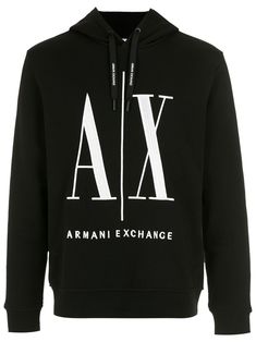 Black cotton embroidered-logo hoodie from ARMANI EXCHANGE featuring drawstring hood, long sleeves and embroidered logo to the front. | Armani Exchange Embroidered-Logo Hoodie Erica Mena, Versace Designer, Men's Activewear, Armani Exchange Men, Cool Outfits For Men, Sweat Shirts, Cotton Hoodie, Mens Activewear, Hermes Bag