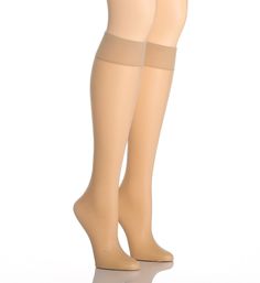 A great little knee high for pairing with your favorite trousers. Made of nylon/spandex. Designed with sheer coverage. Comfort band keeps knee highs from sliding down. Rounded, seamed toes. Fits woman's shoe sizes 6-10. Made in the USA. Includes 2 pairs. Hue Women's Sheer Knee High - 2 Pair Pack in Bare (5866) | Size 1 | HerRoom.com Micro-elastic Solid Mid-calf Hosiery, Fitted Nylon Socks, Fitted Mid-calf Legwear, Knee-high Stockings, Classic Knee-high Socks, Classic Fitted Knee-high Socks, Fitted Nylon Knee-high Socks, Nylon Knee-high Socks, Fitted Classic Knee-high Legwear