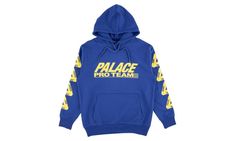 The Palace Pro Tool Hoodie in blue is a hooded sweatshirt from the quirky London-based skate brand, Palace.  The heavyweight hoodie was released during Palace’s spring 2019 season and features the members of its skate team on the four mini yellow Tri-Ferg logos on the sleeves.  A large yellow “Palace Pro Team” graphic in yellow covers the front of the sweatshirt.  Blue drawstrings for an adjustable hood and kangaroo pouch complete the look of this sweatshirt. Heavyweight Hoodie, Palace Skateboards, Pro Tools, Stadium Goods, Stylish Mens Outfits, Comfy Sweaters, Kangaroo Pouch, Hoodie Top, Hoodie Design