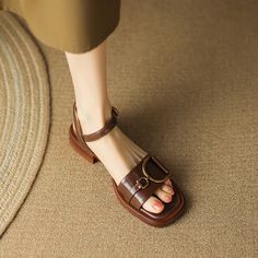 Color: BROWN, Shoe Size: 41 Women Sandals Flat, Women Shoes Casual, Punk Shoes, Chunky Heel Sandals, Cinderella Shoes, Womens Sandals Summer, Sandals Flat, Orange Shoes, Slingback Shoes