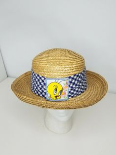 Vintage 1999 original Looney Tunes Tweety Bird with flowers patch Straw Hat Sun Womens cartoons 90s fashion. In overall good preowned conditions with minor ware signs, like the strap inside has some makeup residue stain. Please see pictures for more details. Check out my store for other great items and deals. Tv show, series, animated, 1990s kids, outfit, cap, space jam, retro, collectable, collection, classic, blue 90s Style Adjustable Hats For Summer, 90s Style Adjustable Summer Hats, Retro Summer Hats With Graphic Print, Retro Summer Hat With Graphic Print, Tweety Bird With Glasses, Tweety Bird Shirt, That's All Folks Looney Tunes, Loony Tunes Shirt, 1990s Kids