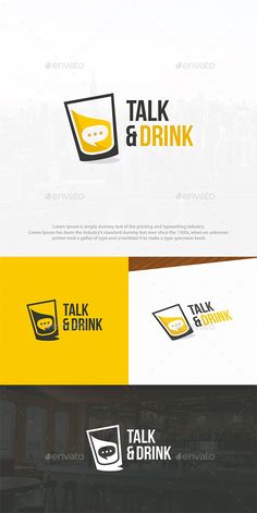 the logo for talk and drink is shown in three different colors, including yellow, white and