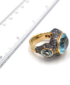 18K rose gold ring designed by "Zorab Creation" with blue topaz (21.34 carats), blue sapphires (4.93 carats), and diamonds (0.35 carats) -Finger size 7.5 Blue Topaz Necklace, White Gold Sapphire, Gold Ring Designs, Topaz Necklace, White Gold Necklaces, Ring Watch, Sapphire Necklace, Blue Topaz Ring, Topaz Gemstone