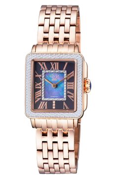 A diamond cut bezel inlay adds an illuminating edge to this classic bracelet watch. 30mm dial Stainless steel Black mother of pearl dial Swiss quartz movement Scratch resistant sapphire Deployant clasp Made in Switzerland Elegant Rectangular Rose Gold Diamond Watch, Elegant Rose Gold Rectangular Diamond Watch, Elegant Rectangular Diamond Watch With Metal Dial, Rose Gold Rectangular Watch With Metal Dial, Rectangular Rose Gold Watch With Metal Dial, Classic Bracelets, Diamond Guide, Padova, Quartz Bracelet