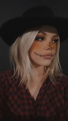 #Scarecrow #Makeup #Halloween #Scarecrow #Makeup 🧡🎃 Diy Woman’s Scarecrow Costume, Scarecrow Inspired Makeup, Scare Crow Costume Women Diy, Scarecrow Face Makeup For Women, Scared Crow Costume, Scare Crow Make Up For Women Easy, Face Paint Ideas For Halloween Women, Scare Crow Costume Ideas, Women’s Halloween Face Paint