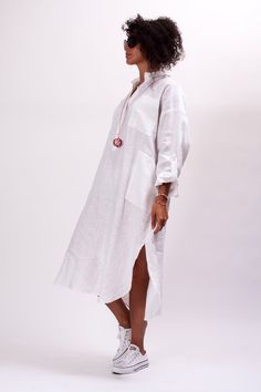 The White linen dress women is our favorite weekender. this Plus size maxi dress featuring an oversized relaxed fit with a front button closing. The womens long sleeve shirt dress is made from 100% linen, that is versatile for any occasion! This linen clothing is designed to be comfortable and not troublesome to wear. After wearing this Linen shirt women, you will love it even more. This Oversized shirt dress is designed to flatter every body type and fit numerous occasions. When we designed thi Linen Shirt Dress Outfit, Women Linen Clothing, Linen Tunic Shirt, Shirt Dress Women, White Linen Dress, Maxi Dress Long Sleeve, Plus Size Maxi Dress, Shirt Dress Outfit, Linen Shirts Women