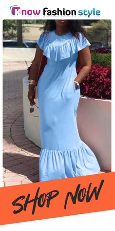 Sky Blue Fashion Casual Solid Split Joint O Neck Short Sleeve Dress Blue Sleeveless Maxi Dress With Pockets, Sleeveless Blue Maxi Dress With Pockets, Blue Solid Color Maxi Dress, Elegant Blue Maxi Dress With Pockets, Light Blue Sleeveless Dress With Pockets, Blue Maxi Dress With Pockets, Blue Solid Color Maxi Dress For Beach, Blue Solid Color Beach Maxi Dress, Casual Blue Solid Color Maxi Dress