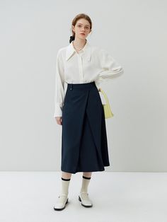 Geumxl High Waist Women Navy Blue Commuter Long Skirts Asymmetric Design Pleated Skirt Office Lady Twill Solid A-LINE Female Skirt Female Skirt, Skirt Office, Office Skirt, Long Skirts, Asymmetrical Design, Office Lady, Bag Dress, Office Ladies, Long Skirt