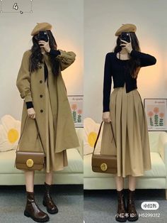 Brown Trenchcoat Outfit, Dynasty Outfits, Long Skirt Fashion, Korean Outfit Street Styles, Winter Fashion Outfits Casual, Fashion Top Outfits, Korean Fashion Dress, Ulzzang Fashion, Modest Fashion Outfits