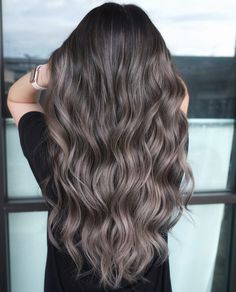 Brown Hair With Babylights Balayage, Mushroom Hair Color Balayage, Brown Ash Hair Balayage, Ash Brown Hair Ombre, Ash Colored Hair Brown, Dark Brown To Ash Brown Balayage, Mushroom Color Hair With Highlights, Dark Brown Ash Hair Color, Dark Ash Mushroom Brown Hair