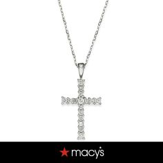 in stock Classic Diamond White Jewelry With Pave Setting, Macy's Silver Jewelry With Diamond Accents, Macy's Round Diamond Necklace Gift, Classic Vvs Clarity Diamond Cross Pendant Necklace, Timeless White Gold Cross Jewelry, Macy's Diamond White Necklace For Formal Occasions, Formal Vvs Clarity Diamond Cross Pendant Necklace, Macy's Diamond White Diamond Necklace For Anniversary, Macy's Jewelry With Pave Setting For Anniversary