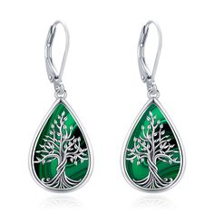 PRICES MAY VARY. Tree Earrings Design: Tree of life symbolize healthy, good luck and protection. Tree of Life elements combined with Malachite, created stylish and elegant tree of life dangling earrings. Drop Earrings Material: Tree of Life dangle earrings are made of S925 Sterling Silver, this material is safe for our earholes, lead-free, nickel-free, tarnish-resistant, skin-friendly, long term wear. Earring Size: Tree of Life dangling earrings size is 15.00*38.00mm (0.59*1.49 in). Suitable bot Hypoallergenic Dangle Jewelry For Mother's Day, Bohemian Nickel-free Jewelry For Mother's Day, Green Dangle Earrings For Mother's Day, Green Nickel-free Jewelry For Mother's Day, Metal Earrings For May Birthstone Gift, May Birthstone Metal Earrings For Gifts, Pierced Teardrop May Birthstone Jewelry, Teardrop May Birthstone Pierced Jewelry, Teardrop May Birthstone Jewelry