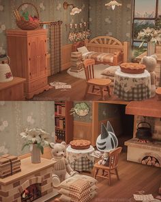 the interior of a doll house with furniture and decor