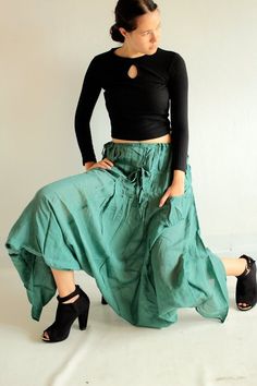 Pants /Harem funky Pants...Boho, Chic, harem,and all colour available in size M,L,XL(266) Green Wide Leg Harem Pants For Spring, Chic Rayon Harem Pants For Spring, Bohemian Ankle-length Summer Pants, Green Non-stretch Long Skirt, Non-stretch Green Long Skirt, Summer Bohemian Ankle-length Pants, Green Wide-leg Harem Pants For Spring, Full Length Flowy Rayon Skirt, Loosely Fitted Harem Pants For Fall