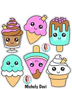 an assortment of ice cream and cupcake stickers