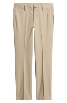 Crisp and smart, these flat-front cotton chinos sport creases down the legs and the versatility to work across your entire casual-formal wardrobe. 16" leg opening; 10 3/4" front rise 100% cotton Machine wash, tumble dry Imported Slim Fit Cotton Chinos With Welt Pockets, Slim Fit Cotton Chinos For Business Casual, Slim Fit Chinos With Straight Hem For Spring, Slim Fit Straight Cotton Dress Pants, Business Casual Cotton Flat Front Pants, Cotton Dress Pants With Tapered Leg For Work, Cotton Tapered Leg Dress Pants For Work, Chino Cotton Twill Workwear Bottoms, Slim Fit Cotton Dress Pants With Tapered Leg