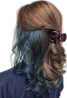 Blue Peekaboo Hair, Peekaboo Hair Ideas, Blue Hair Underneath, Red Lowlights, Blue Peekaboo, Peekaboo Hair Color, Highlights Underneath, Blue Brown Hair, Shave Hair