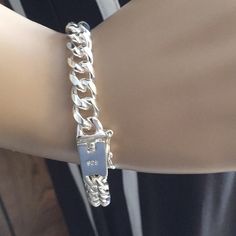 Beautiful Sterling Silver Stamped 925 7mm Approximately 7.45” Long Bracelet Chunky Silver Jewellery, Oxidized Silver Bracelet, Long Bracelet, Preppy Life, Lava Stone Bracelet, Silver Bracelets For Women, Gold Plated Bangles, Accessories Silver, Sterling Bracelets