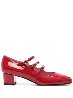 blood red patent leather almond toe buckle fastening silver-tone hardware branded leather insole block heel leather sole Carel Paris, Wide Heels, Mary Jane Pumps, Ballerina Shoes, Leather Mary Janes, Pump Sandals, Women Accessories Bags, Thom Browne, Metallic Leather