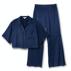 Luxurious silk loungewear you can machine wash Elegant Luxury Blue Sleepwear, Designer Blue Slub Silk Sets, Light Blue Silk Pajamas, Blue Silk Pajamas, Lunya Cozy Cotton Silk, Silk Loungewear, Large Pants, High Rise Pants, Silk Pants