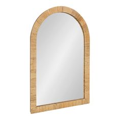 a mirror that is made out of wood and has an arch shaped design on it