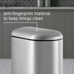 a stainless steel trash can with instructions on how to keep things clean in the kitchen