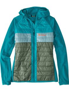 Womens Hybrid Insulated Jacket: Aventura Green Midweight Nylon Outerwear, Recycled Polyester Long Sleeve Outerwear For Outdoor Activities, Green Long Sleeve Outerwear For Adventure, Green Midweight Outerwear With Fleece Lining, Nylon Outerwear For Hiking In Athleisure Style, Green Outerwear With Fleece Lining, Long Sleeve Moisture-wicking Windbreaker For Hiking, Midweight Recycled Polyester Outerwear For Outdoor, Midweight Recycled Polyester Outerwear For Outdoor Activities