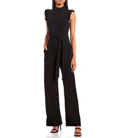 Wide Leg Workwear Jumpsuits With Tie Waist, Wide-leg Belted Jumpsuit For Work, Belted Wide-leg Jumpsuit For Work, Belted Wide Leg Jumpsuits For Work, Wide Leg Belted Jumpsuits For Workwear, Workwear Wide Leg Belted Jumpsuits And Rompers, Chic Wide Leg Jumpsuit With Tie Waist, Chic Wide Leg Jumpsuits And Rompers With Tie Waist, Solid Color Tie Waist Jumpsuits For Work