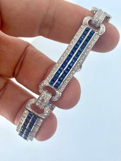 Fine 9.75ct Diamond & Sapphire Solid 18K White Gold Bar Link Bracelet 37.8 grams Bracelet Emerald, Medieval World, Power Symbol, Sapphire Jewelry, Gold Bar, Sapphire Diamond, Link Bracelets, Diamond Bracelet, Emerald