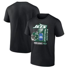 There's certain things that are staples at any game day watch party. This Bud Light T-Shirt illustrates one of them. This shirt features New York Jets colors and team motto, giving it a personalized and unique touch. Gotham News, Black New York, Watch Party, Bud Light, New York Jets, Green Tops, Cotton Shorts, Game Day, Tshirt Logo