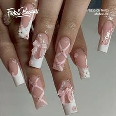 Fofosbeauty Almond Press on Nails, Full Cover Fake Nails, Diamond Chain Gradual Pink - Walmart.com Ballet Nails, Easy Nails, Nagel Tips, Girly Acrylic Nails, Her Nails, Pretty Gel Nails, Really Cute Nails, Unique Acrylic Nails, White Nail