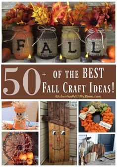 the best fall craft ideas with pumpkins, leaves and other items in mason jars