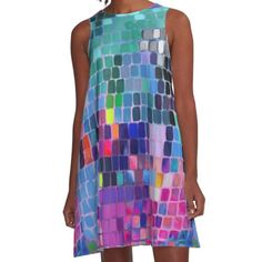 Loose-fit, mid-length sleeveless dress with silky handfeel. Printed on both sides. Machine washable. Size range XS-2XL. Abstract colorful checkered circle pattern. This brings me back to the 70s! Good times. Good vibes. It's got that disco feel. I can almost hear this pattern layin down the boogie. It brings back memories of West Hollywood when i worked as a meteorologist at the one of the many funk stations. I wasn't the chief meteorologist, but still one of the pretty good ones. Ol' Sly would Sleeveless Multicolor Print Party Dress, Colorful Sleeveless Summer Party Dress, Retro Multicolor Sleeveless Dress, Multicolor Retro Sleeveless Dress, Multicolor A-line Party Dress, Multicolor Print Sleeveless Mini Dress For Party, Sleeveless Multicolor Print Mini Dress For Party, Fitted Retro Multicolor Sleeveless Dress, Retro A-line Sleeveless Party Dress