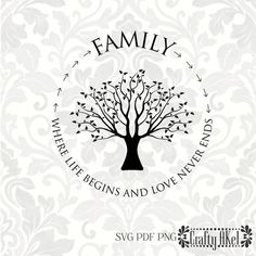 a family tree with the words, where life begins and love never ends