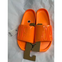 Bright Citrus Orange Slides. Synthetic And Rubber, Sole Material Is Foam. Box Is Not Included. Casual Orange Flat Slides, Jordan Orange, Jordan 4’s, Jordan Retro 12, Red Jordans, Black Athletic Shoes, Shoes Jordan, Womens Air Jordans, Air Jordan 11 Retro