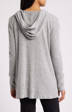 Whether lounging or running around, you'll stay cozy in this softly ribbed, hooded cardi. 30 1/2" length Ties at neck Attached hood Long sleeves 78% rayon, 18% polyester, 4% spandex Machine wash, dry flat Imported Rib Cardigan, Ribbed Cardigan, Stay Cozy, Heather Gray, Heather Grey, Top Brands, Nordstrom, Long Sleeves, Spandex