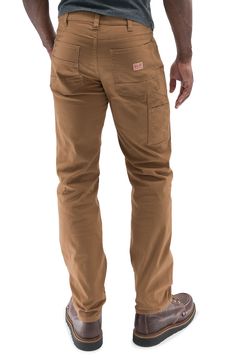 Both durable and soft, these carpenter pants made of breathable cotton sport a touch of stretch and a look that works hard across your casual wardrobe. 16" leg opening; 11" front rise Five-pocket style; tool pockets 98% cotton, 2% spandex Machine wash, tumble dry Imported Cotton Straight Leg Bottoms For Outdoor Activities, Outdoor Cotton Work Pants With Hip Pockets, Brown Relaxed Fit Bottoms For Outdoor Activities, Outdoor Cotton Work Pants With Side Pockets, Outdoor Cotton Pants With Hip Pockets, Cotton Pants With Hip Pockets For Outdoor Activities, Outdoor Work Pants With Patch Pockets, Outdoor Cotton Work Pants With Patch Pockets, Cotton Work Pants With Patch Pockets For Outdoor