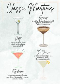 the different types of martinis are shown in this graphic diagram, which shows how to make