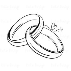 two wedding rings that are drawn in black and white