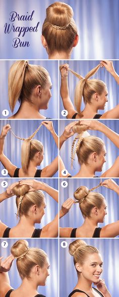 Gather all hair into a high ponytail. Pull 2 half inch pieces of hair directly… Hair Braid Bun Tutorial, Hairstyles List, Hair Bun Maker, Hair Bun Tutorial, Trendy Wedding Hairstyles