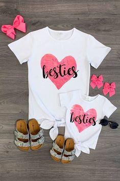 Mom & Me - Bestie Heart Tie Top Mom And Me Shirts, T Shirt Sayings, Girl Mom Shirt, Funny T Shirt Sayings, Shirt Sayings