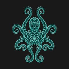 an intricately designed octopus on a black background