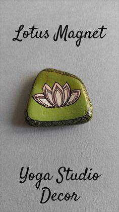 Four hand painted green magnets made of sea pottery found in beaches around Greece. Separate themes are : fish, lotus flower, zentangle pedal, abstract lines Yoga Studio Decor, Flower Magnets, Spiritual Decor, Yoga Gifts, Pottery Pieces