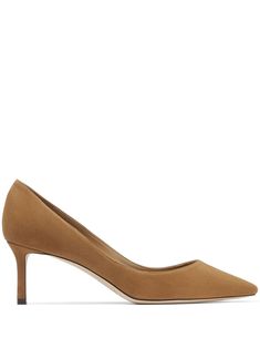 camel brown suede pointed toe branded insole mid heel leather sole Luxury Classic Suede Heels, Beige Suede Slip-on Heels, Jimmy Choo Golden Heels, Jimmy Choo Indiya 100, Beige Jimmy Choo Heels, Jimmy Choo Romy, Suede Pumps, Flat Boots, Boots And Sneakers