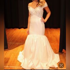 This Dress Has Been Worn Once In Great Condition All Sequins/Gems Are Still Intact Pageant Dress, White Silver, Off The Shoulder, Colorful Dresses, Prom Dresses, Size 4, Prom, Gems, Womens Dresses