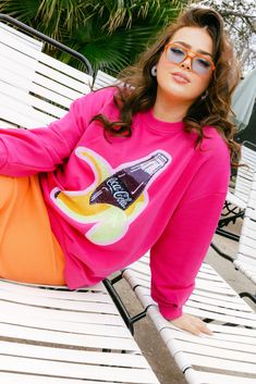 Hot Pink Banana Coca-Cola® Bottle Sweatshirt Queen Summer, Sparkle Outfit, Pink Banana, Cola Bottle, Rodeo Queen, Classic Sweatshirt, Fall Kids, Dancing Queen, Stay Cozy