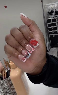 Vday Nails, Colored Acrylic Nails, French Tip Acrylic Nails, Her Nails, Dope Nail Designs, Short Square Acrylic Nails, Broward County, Acrylic Nails Coffin Pink, Long Square Acrylic Nails