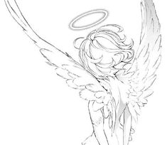 a drawing of an angel with wings