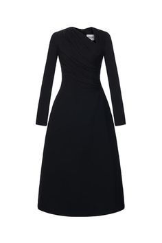 Lopsided A-line Long Sleeved Crinkle Crepe Midi Dress | MEAN BLVD Crepe Midi Dress, Mean Blvd, Designer Collection, Elegant Dresses, Online Fashion, Latest Fashion Trends, Vietnam, A Line, Midi Dress